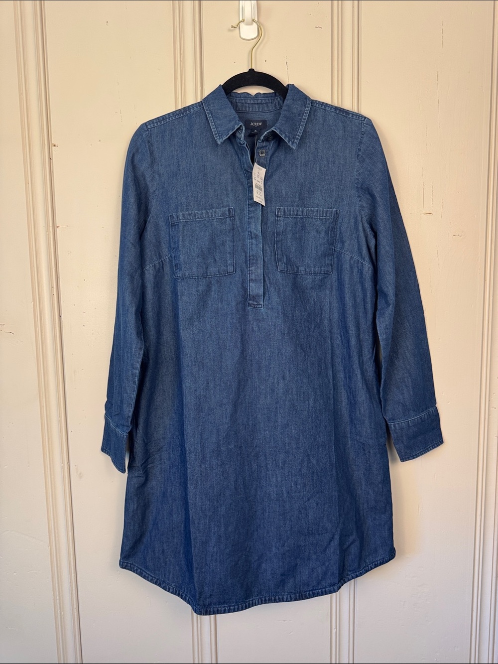 NWT J Crew Chambray Shirt Dress Blue Long Sleeve Popover Womens Small